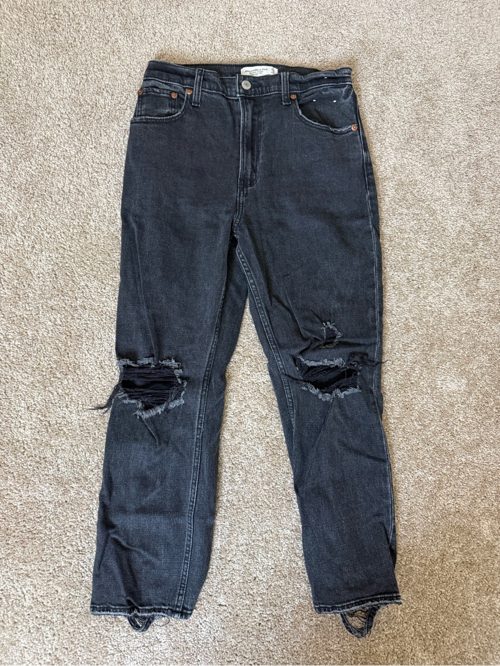 Abercrombie & Fitch Black Ripped Relaxed Jeans